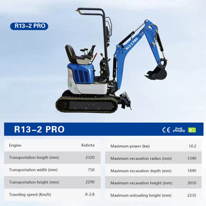 Rippa R13-2 Pro With Expansion Tracks and Swing Boom, Kubota Engine